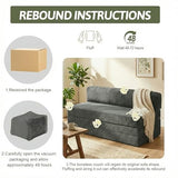 NLDD 5-in-1 Convertible Sofa Bed, Boneless Loveseat Sleeper, Tri-fold Futon Sofa Bed with Removable Cushions & Washable Cover, Pull Out Couch with Handle, for Small Spaces, Queen Size, Grey NLDD