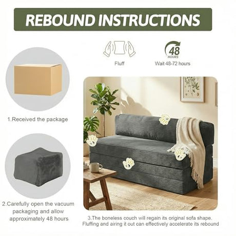 NLDD 5-in-1 Convertible Sofa Bed, Boneless Loveseat Sleeper, Tri-fold Futon Sofa Bed with Removable Cushions & Washable Cover, Pull Out Couch with Handle, for Small Spaces, Queen Size, Grey NLDD