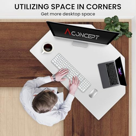 Aconcept 32 inch White Corner Height Adjustable Standing Desk Converter, One-Click Sit to Stand up Desk Riser, Pre-Assembled Dual Monitor and Laptop Workstation Aconcept