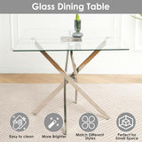 HAIZAO 5 Piece Silver Luxury Glass Dining Set, Modern Minimalist Kitchen Table Set for 4, 36'' Clear Square Glass Top Dinner Room Set, Grey High-end Tufted Chairs, for Small Place Living Room HAIZAO
