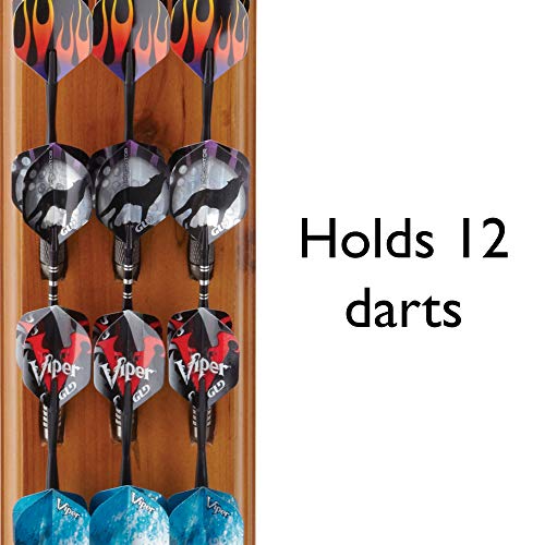 Viper Dart Caddy Solid Wood Wall Mounted Dart Holder / Stand, Displays 4 Sets of Steel or Soft Tip Darts, for all Sisal & Electronic Dartboards, Surrounds & Cabinets, Cinnamon Finish Viper