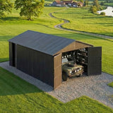 Domi 12x15FT Outdoor Metal Garage Shed, Extra Large Metal Carport with Lockable Double Hinged Doors, Heavy Duty Car Shelter for Car, Truck, Motorcycle and Lawn Equipment, Dark Grey domi outdoor living