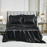 Black Satin Comforter Set,Queen Bed Set,Silk Like Satin Queen Comforter Set with Sheets,Silky Satin Bedding Set,Queen Bed in a Bag 8-Piece,Soft Smooth Sheets,Ruffled Luxury Bedding Set Bedbay