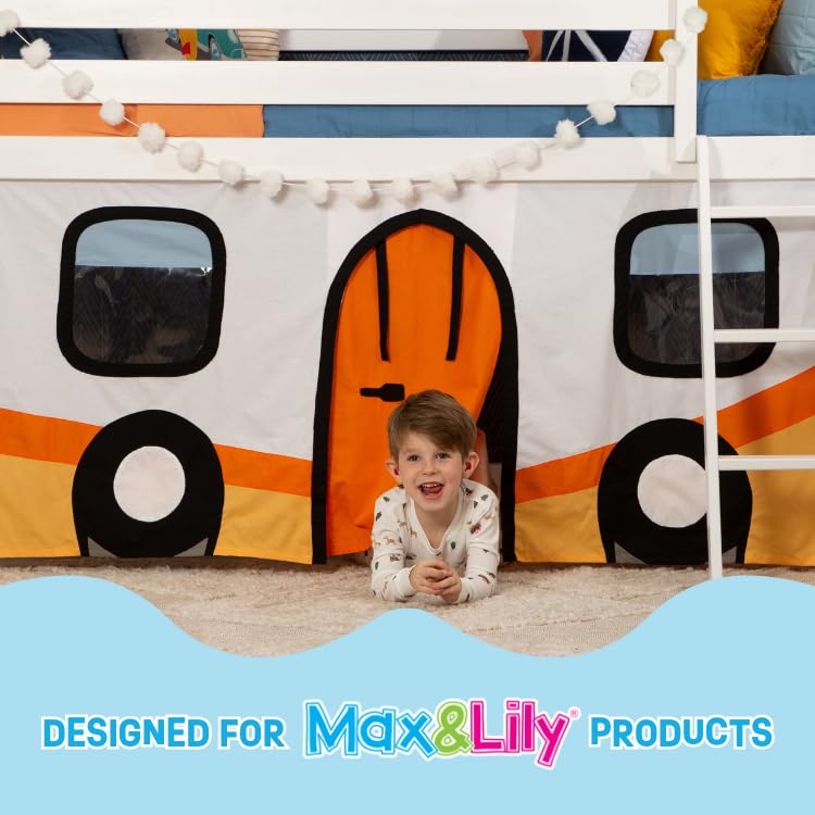 Max & Lily Underbed Curtain for Low Bunk Bed/Low Loft Bed, Play Curtain for Kids, Cotton Privacy Curtain for Bottom Bunk, 2 Panel Curtain Set Hot Blue/White Max & Lily