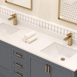 Ayna Decors Rooh 72 in Charcoal Grey Double Sink Bathroom Vanity Set with White Quartz Countertop | 4 Soft Closing Doors | 5 Full Extention Soft Close Drawers | Gold Hardware Ayna Decors