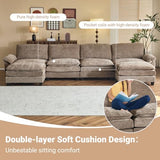 VINGLI 157" Convertible Modular Sectional Sofa with Deep Seat & 2 Movable 2-Layer Ottomans, U-Shape Cloud Sofa with Chaise, Oversized 4-Seater Armrest Couch for Living Room, Chenille, Light-Brown VINGLI
