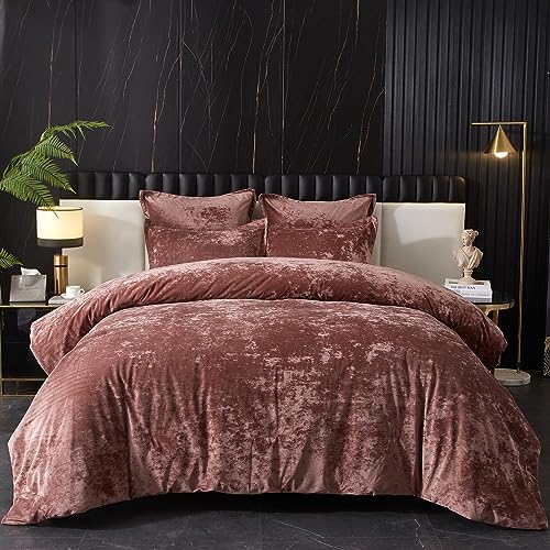 Ivellow Crushed Velvet Comforter Set King, Lightweight Comforter Set, 5pcs Ultra Soft Breathable Pink Comforter Set, Luxury Cozy Flannel Comforter King Size (1 Comforter,2 Pillow Shams, 2 Euro Shams) Ivellow
