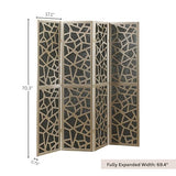 Roundhill Furniture Aurra 4-Panel Wood Room Divider, Folding Portable Partition Screen, Gold Roundhill Furniture