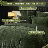 Ivellow Crushed Velvet Comforter Set King Green Comforter Set 5pcs Ultra Soft Lightweight Breathable Bedding Set Luxury Cozy Flannel Comforter King Size (1 Comforter,2 Pillow Shams, 2 Euro Shams Ivellow