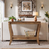 TRIBEWOOD Solid Wood Console Table with Storage, 41.3-Inch Farmhouse Entryway Table with Shelf, 2-Tier Wooden Sofa Table for Living Room, Hallway, Foyer, Brown TRIBEWOOD