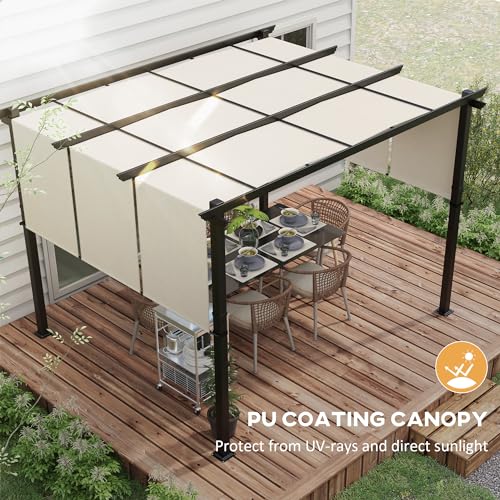 Outsunny 10' x 12' Retractable Pergola Canopy, Metal Pergola Outdoor Sun Shade Shelter for Porch, Patio, Backyard, Deck, Beige Outsunny