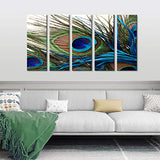 Wall Art for Living Room Bedroom Decoration Peacock Painting Canvas Print Framed Art Animal Feather Plume Modern Art for Office Wall Décor Teal Blue Green 5 Panels Large Size CANVASZON