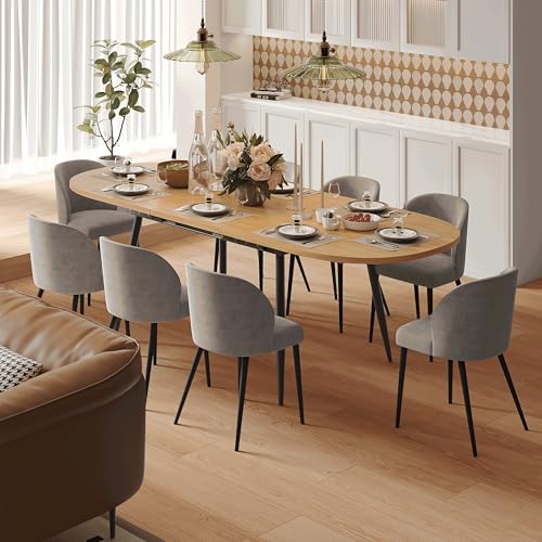 75" x 32" Extendable Dining Table - Oval Wooden Table Top with Metal Legs, Space-Saving Extendable 59" to 75" Dining Kitchen Table (Oval, Natural) Rukulin