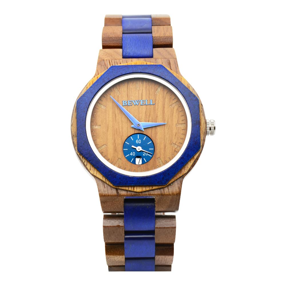 BEWELL Wood Watch,Analog Quartz Polygon Wooden Watches for Men Unique Gift BEWELL