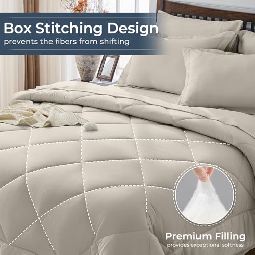 HEVUMYI Linen Full Comforter Set - 7-Piece All Season Bed in a Bag Full, Ultra Soft Bedding Set with Comforter, Flat Sheet, Fitted Sheet, Pillowcases, Pillow Shams HEVUMYI