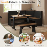 AMERLIFE 3-Piece Breakfast Nook Dining Set, L-Shaped Corner Bench with Hidden Storage, Space-Saving Kitchen Table Set for Small Spaces, Black & Oak AMERLIFE