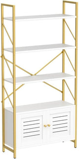 YITAHOME Bookshelf with Storage Cabinet, Modern Bookcase Standing 5 Tiers Book Shelves Display Rack with Doors for Bedroom Living Room Office, White Gold YITAHOME