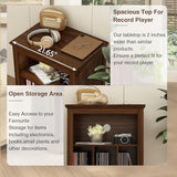 RowyPoey Farmhouse Record Player Stand, 3 Tier End Table, Turntable Stand with Vinyl Record Storage ,Wood Record Holder Cabinet Dispaly Shelf for Living Room,Bedroom,Rustic Brown RowyPoey