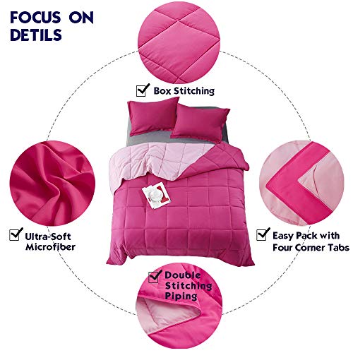 HIG 3pc Pink Queen Size Comforter Set - All Season Reversible Down Alternative Bedding Comforter Set - Quilted Duvet Insert with Corner Tabs - Box Stitched Blanket - Breathable, Soft, Fluffy HIG