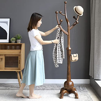 Coat Rack Freestanding Wood Tree Rack with 8 Hooks, Creative Design Tree Branch-look, Coat Tree Clothes Hanger Stand with Stable Sphere Base for Entryway, Hallway, Bedroom - Load 160lbs (Walnut Brown)