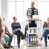 Tangkula Small Standing Desk, Height Adjustable Teacher Podium Stand, Compact Standing Table Lectern Podium, Laptop Desk with Footrest, Suitable for Sitting or Standing Tangkula