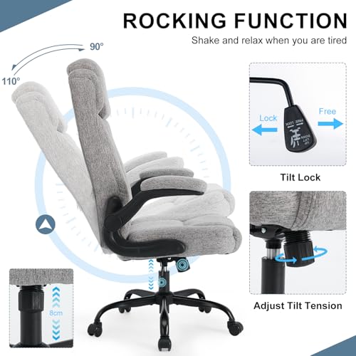 BRTHORY High Back Executive Office Chair with Adjustable Headrest,Fabric Desk Chairs with Flip-up Armrest,Big and Tall Office Chair,Ergonomic Computer Desk Chair with Rocking Function,110° Tilt Rock BRTHORY