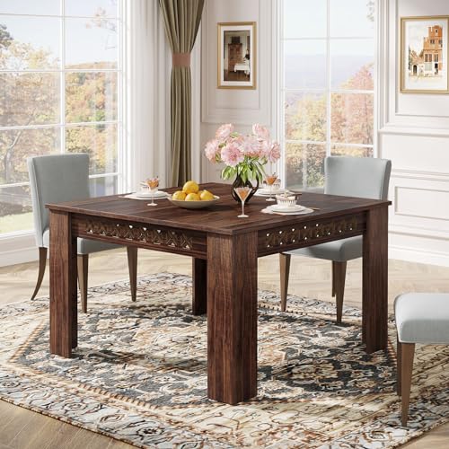 Tribesigns 43" Square Dining Table for 4, 2-4 Person Farmhouse Wood Dining Room Table (Rustic Brown, Heavy Duty Legs) - WoodArtSupply