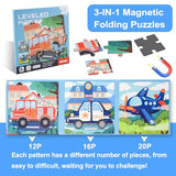 ASTARON Magnetic Puzzles for Toddlers, 12-16-20 Pieces Vehicle Learning Magnet Puzzles for Road Trip, Educational Travel Toys Car Plane Activities for Kids, Kids Birthday Gifts ASTARON