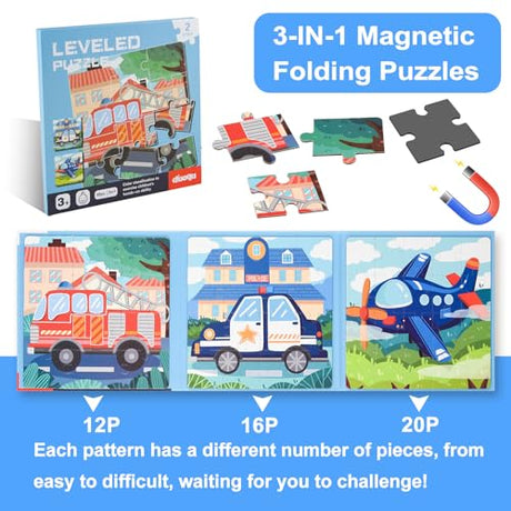 ASTARON Magnetic Puzzles for Toddlers, 12-16-20 Pieces Vehicle Learning Magnet Puzzles for Road Trip, Educational Travel Toys Car Plane Activities for Kids, Kids Birthday Gifts ASTARON