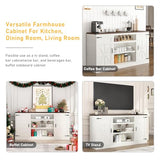 Hlivelood 66" Farmhouse TV Stand with Power Outlets for 75 65 Inch TVs, 33" Tall Entertainment Center with Storage Cabinets w/Adjustable Shelves, Rustic Large TV Media Console for Living Room, White Hlivelood