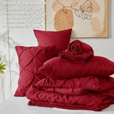 CozyLux King Size Comforter Set Dark Red, 7 Pieces Pintuck Bed in A Bag Red Comforter King Size, Pinch Pleat Bedding Set with All Season Comforter, Sheets, Pillowcases & Shams CozyLux
