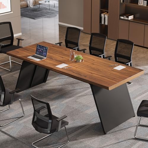 Tribesigns 6.57 FT Conference Room Table, 79" L x 27.56" W Rectangle Executive Meeting Seminar Table with Walnut Wood Top & Black Metal Base for 6, Modern Office Desk Business Furniture for Boardroom Tribesigns