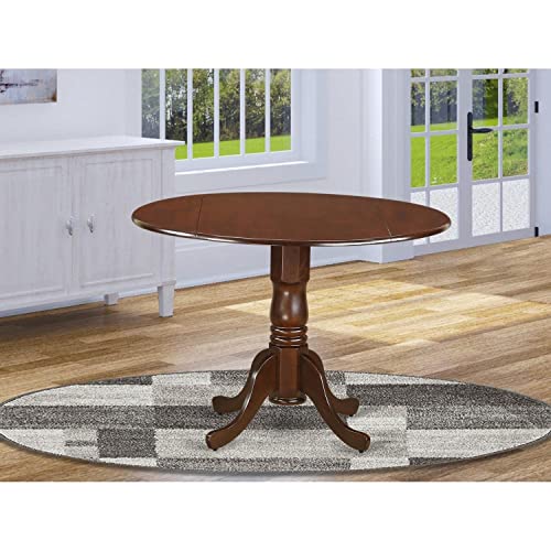 East West Furniture DLT-MAH-TP Dublin Dining Room Table - a Round Solid Wood Table Top with Dropleaf & Pedestal Base, 42x42 Inch, Mahogany