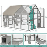YITAHOME Extra Large Catio Outdoor Cat Enclosure, 110 Inch Outside Cattery with Weatherproof Roof, Scratcher Ramp, Cat Space Capsule Bed, 2 Bridges, 2 Resting Houses, 7 Solutions YITAHOME
