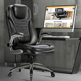 Executive Office Chair-Ergonomic Computer Desk Chair, High Back Leather Chair with Padded Flip-up Arms, Swivel Home Office Chair Upgraded Caster-Black COLAMY