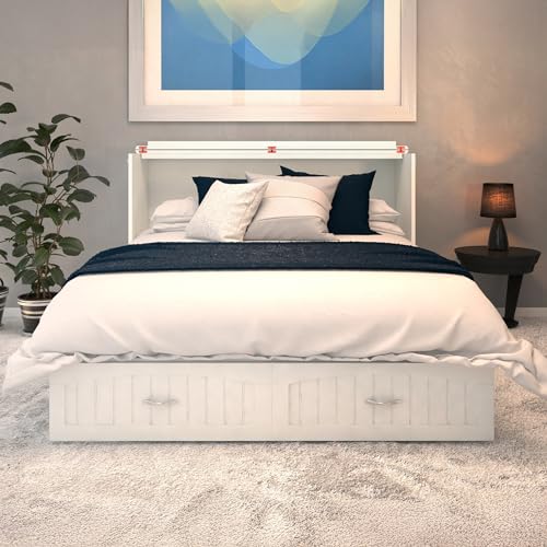 AFI, Southampton Murphy Bed Chest Queen with 6" Mattress, Storage Drawer & Built-in USB Charger, White AFI