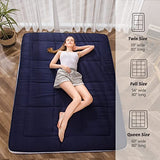 MAXYOYO Futon Mattress, Padded Japanese Floor Mattress Quilted Bed Mattress Topper, Extra Thick Folding Sleeping Pad Breathable Floor Lounger Guest Bed for Camping Couch, Navy, Full MAXYOYO