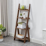 Maydear Bamboo Ladder Shelf Bookcase, 4-Tier Leaning Bookshelf Free Standing Organizer Storage Shelves for Living Room, Bedroom, Kitchen, Home Office, Balcony (Walnut) Maydear