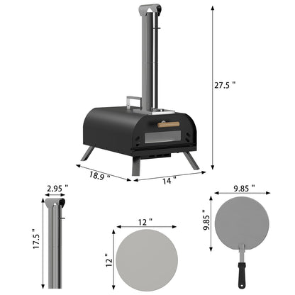 LotFun Outdoor Pizza Oven with Manual Rotating System, 12" Portable Wood Fired Pizza Oven with Pizza Stone, Pizza Shovel and Pizza Cutter, Stainless Steel Pizza Oven for Backyard Patio