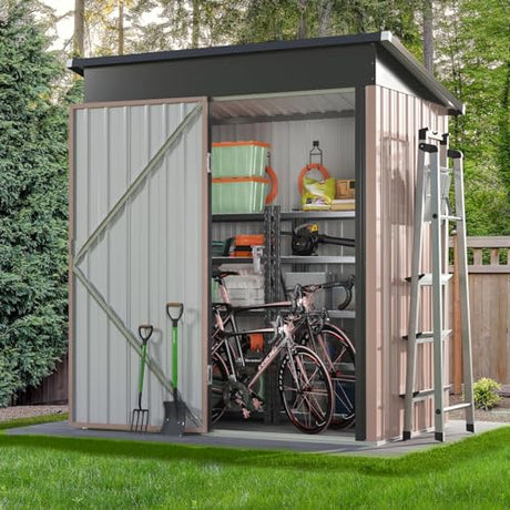 Aoxun 80 CU. FT Outdoor Storage Shed Waterproof Garden Metal Tool Shed, Brown Aoxun