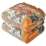 Bailix Boho Throw Blanket for Couch Sofa Bed, 100% Cotton Woven Quilt with Tassel 60”x80”, Super Soft Muslin Blanket with Floral Printed, Decorative Reversible Bed Blanket/Cover for All Seasons Bailix