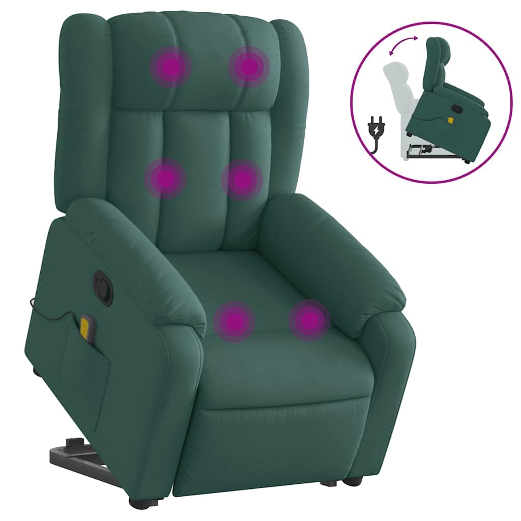 WRJENFSC Dark Green Power Lift Recliner Chair Oversized Massage Living Room Furniture Fabric Polyester 535 lbs Capacity Adjustable Armrests for Living Room Bedroom Reading WRJENFSC