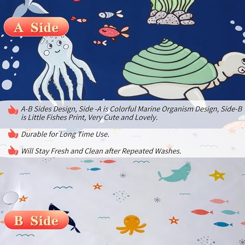 RYNGHIPY Kids Bedding Set for Queen Bed Reversible Ocean Animals Print Comforter Set for Boys Girls Easy-Wash Super Soft Microfiber Bed Set (Navy Ocean,Queen) RYNGHIPY