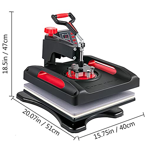 VEVOR Upgraded Heat Press Machine - 8 in 1 Heat Press 15x15, 360° Swing Away Heat Press for Sublimation, DIY T-Shirts/Hats/Mugs/Heat Transfer Projects - T Shirt Press Machine, Red