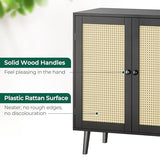 Huuger Buffet Cabinet with Storage, Storage Cabinet with Synthetic Rattan Decor Doors, Accent Cabinet with Solid Wood Feet, Sideboard Cabinet for Hallway, Entry, Living Room, Black Huuger