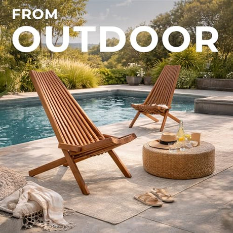 Melino Wooden Folding Tamarack Chairs, FSC Certified Acacia Low Profile Adirondack Chairs, Wood Folding Chair for Outdoor, Patio, Porch, Pool, Backyard, Garden, Balcony and Deck - Chestnut - Single Melino