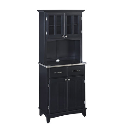 homestyles Buffets Dining Kitchen Hutch with Storage 72 Inches High by 31 Inches Wide Black with Stainless Steel Top - WoodArtSupply