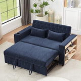 Merax 3 in 1 Convertible Sleeper Sofa Bed with Storage, Futon Couches for Living Room with USB Ports | CupHolder| Reversible Backrest | Pull Out Couch |Small Loveseat,Blue Merax