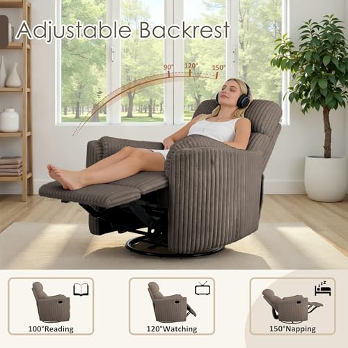 Chizzyseat Nursery Rocking Chairs Comfy High Back 360 Swivel Rocker Recliner with 2 Pillows Glider Recliner Nursery Chair for Adults Small Spaces Nursing Bedroom Living Room Brown