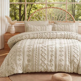 MR&HM Tufted Boho Comforter Set King Size, Linen Farmhouse Bedding Set, Bed in a Bag Set 7 Pieces with 1 Comforter, 2 Pillow Shams, 2 Pillowcases, 1 Flat Sheet, 1 Fitted Sheet for All Seasons MR&HM